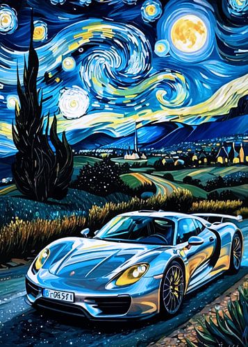 De zilveren Porsche 918 Spyder Sterrennacht