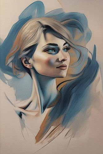 Kunstwerk portret vrouw semi abstract