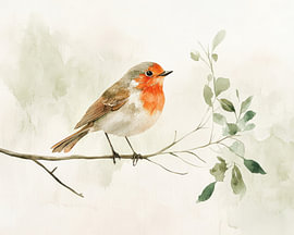 Ein ruhiges Rotkehlchen in sanftem Aquarellschimmer