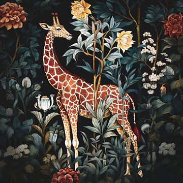 Giraffe in nacht bos dieren portret kinderkamer van Vlindertuin Art