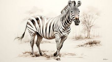 pentekening van een zebra van Gelissen Artworks