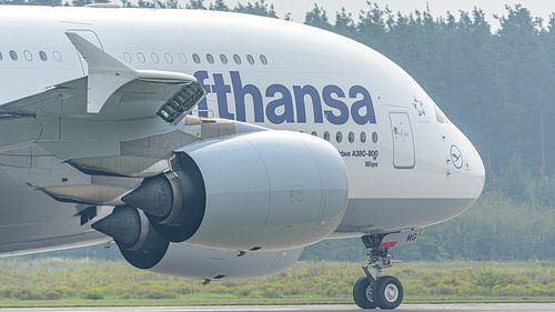 Lufthansa Airbus A380 passagiersvliegtuig.