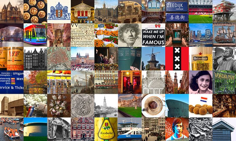 Tout ce qui vient d'Amsterdam - collage d'images typiques de la ville et de l'histoire par Roger VDB