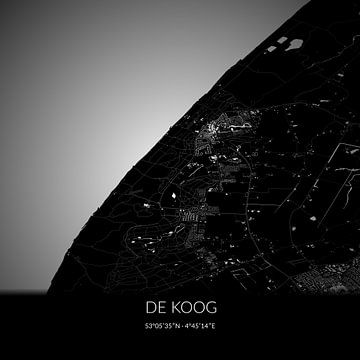Carte en noir et blanc de De Koog, en Hollande du Nord. sur Rezona