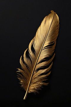 Shiny Gold Feather on Black Background by De Muurdecoratie