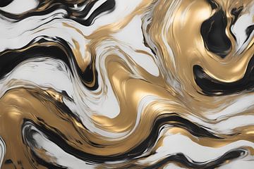 Abstraction dynamique ondulée et dorée sur De Muurdecoratie
