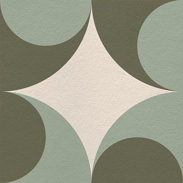 Moderne abstracte minimalistische kunst met geometrische vormen in retrostijl in groen van Dina Dankers