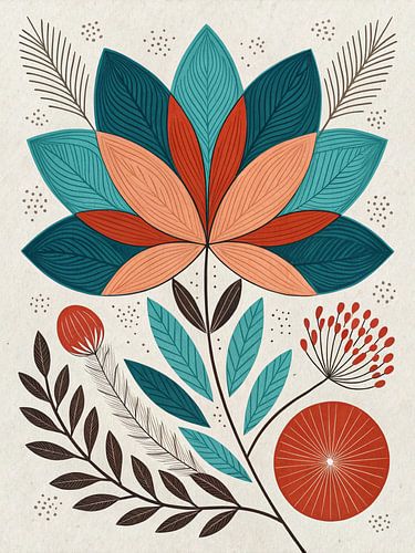 A Vibrant Mid-Century Modern Inspired Floral Illustration
