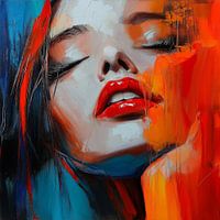 Femme en rouge et bleu