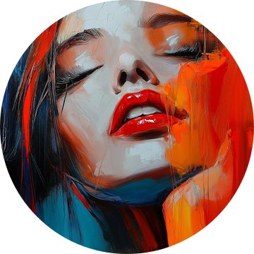 Vrouw in rood en blauw