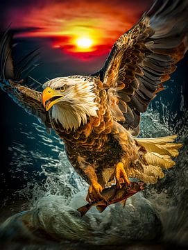 Fishing American bald eagle by Luc de Zeeuw