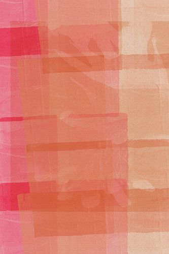 Japandi abstracte vormen in pastel perzik, koraal en neonroze