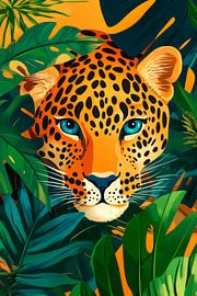 Leopard between tropical leaves by Poster Art Shop