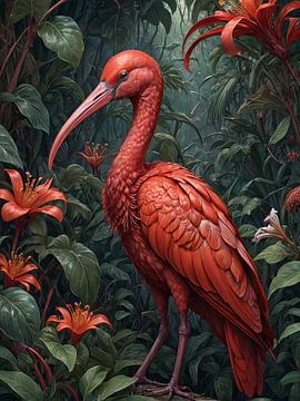 Botanical bird collection - Scarlet ibis van Wall Art Wonderland