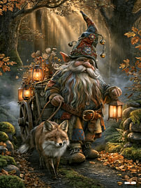 Gnome mit Fuchs im Wald von Gelissen Artworks