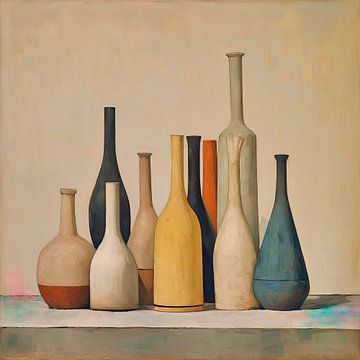 Composition avec des bouteilles sur Harry Hadders