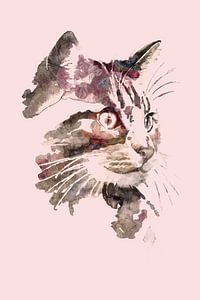 Striped cat with flower pattern, pink Autumn edition, Watercolour by MadameRuiz 2:3