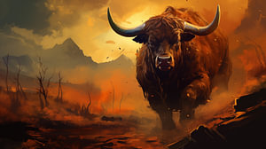 Alter Stier auf dem Feld Tapete Illustration, Kunstmalerei-Design