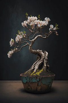 Bonsai tree with small blossom by Digitale Schilderijen