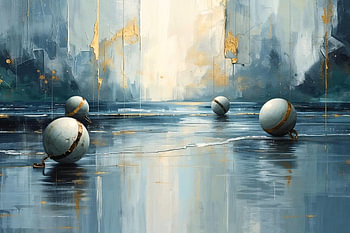Abstract water spheres in blue & nd gold