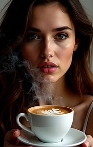 femme avec une tasse de cappuccino chaude
