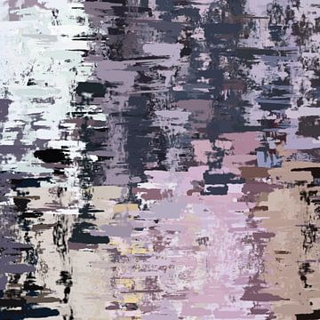 Rimpelingen op het water. Moderne abstracte kunst in pastel lila, beige, taupe, blauw. van Dina Dankers