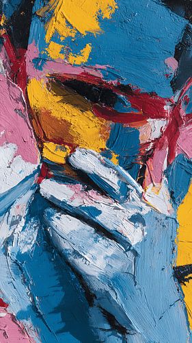 Surreale abstrakte Figur, die sich selbst nährt – Konzept der emotionalen Selbstaufzehrung – strukturiertes Acrylgemälde