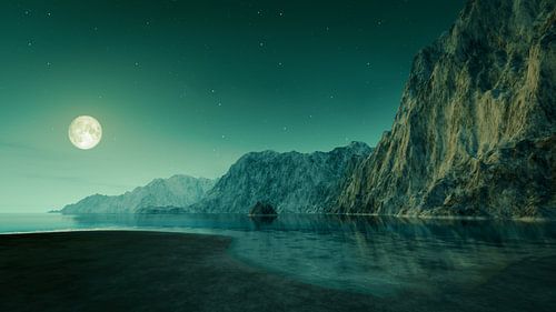 Volle maan boven zee