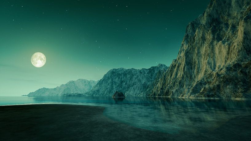 Full moon over the sea by Markus Gann