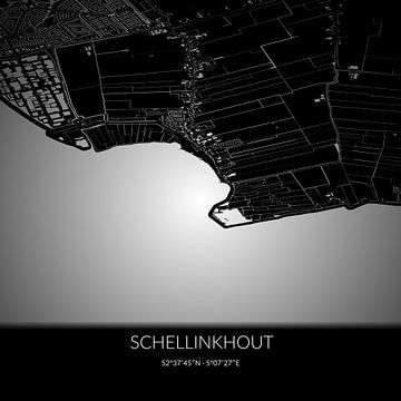 Carte en noir et blanc de Schellinkhout, en Hollande du Nord. sur Rezona
