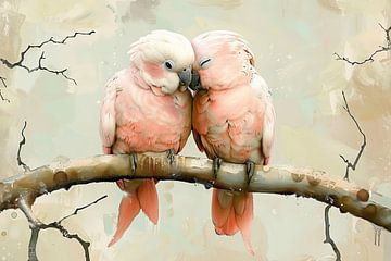 Papageienliebe | Schnabelpicken von Blikvanger Schilderijen