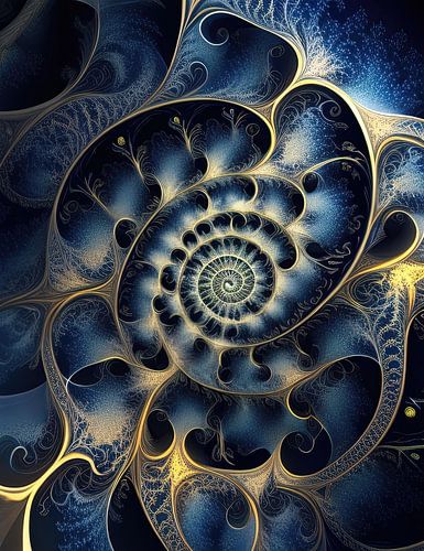 Blue Fractal with yellow accents. by Leo Luijten