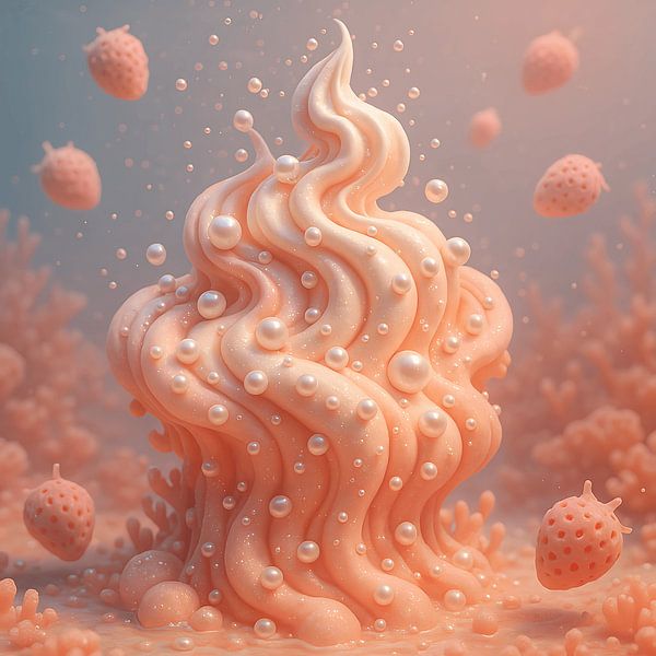 Peachy Fantasy: Soft pink Softserve with Pearl Bells - Dreamy Surreal Sweetness by Isabelle Vogelaar