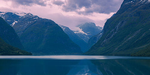 Panorama and sunrise over Lovatnet, Vestland, Norway by Henk Meijer Photography