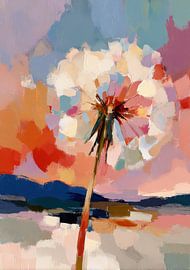 Abstrakte Pusteblume in kräftigen Farben