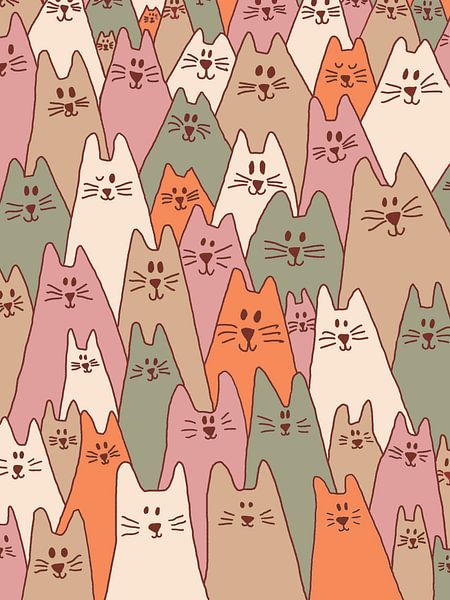Cat Parade - Playful line drawing in earthy tones by Studio Olivia