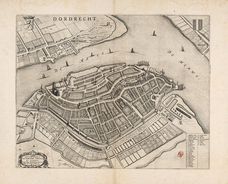 Alte Karte von Dordrecht aus der Zeit um 1652 von Gert Hilbink