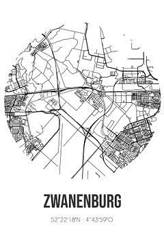Zwanenburg (Noord-Holland) | Karte | Schwarz und Weiß von Rezona