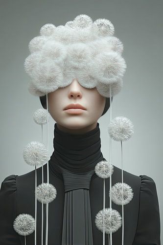 surrealist woman with flowers dandelions