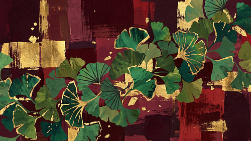 Groene Ginkgo – Karmozijnrode elegantie