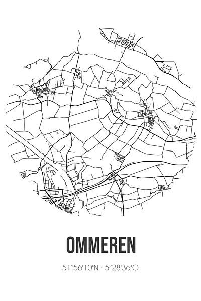 Ommeren (Gelderland) | Map | Black and White by Prints of Place