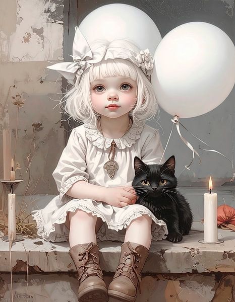 Girl with kitten... by Ans Bastiaanssen