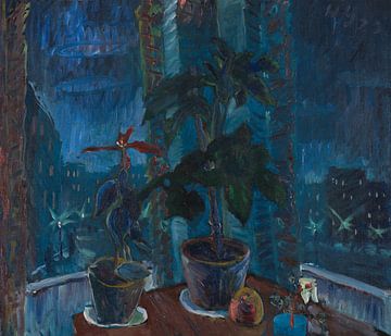 Stilleben mit Blick auf nächtliche Stadt, Walter Gramatté