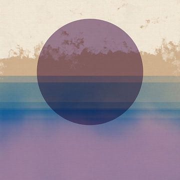 Abstract landschap. Zonsondergang in lila, blauw, beige, wit. van Dina Dankers