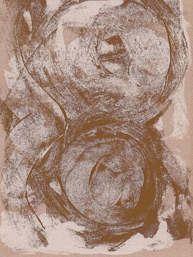 Abstracte wabi-sabi organische vormen in beige en donker oker.