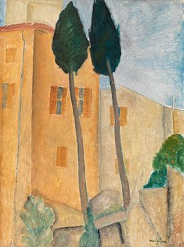 Amedeo Modigliani,Cypressen en huizen in Cagnes