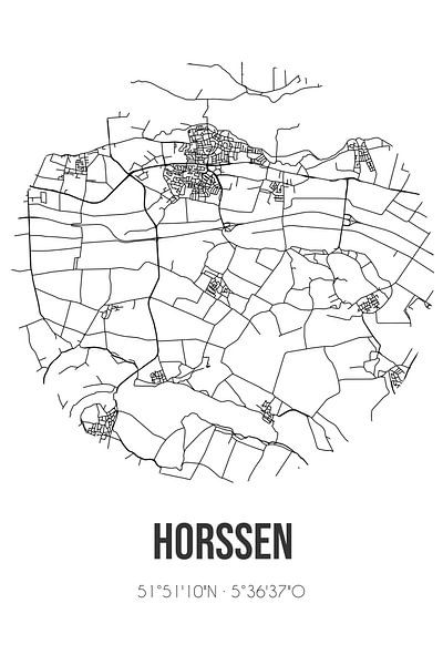 Horssen (Gelderland) | Map | Black and white by Prints of Place