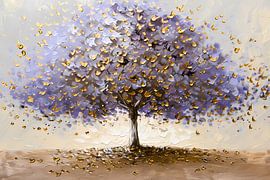 Abstrakter Baum mit lila und goldenen Blättern von Art & Soul Creations
