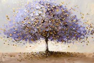 Abstracte boom met paarse en gouden bladeren van Art & Soul Creations