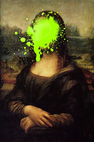 Mona Lisa with paint green stain